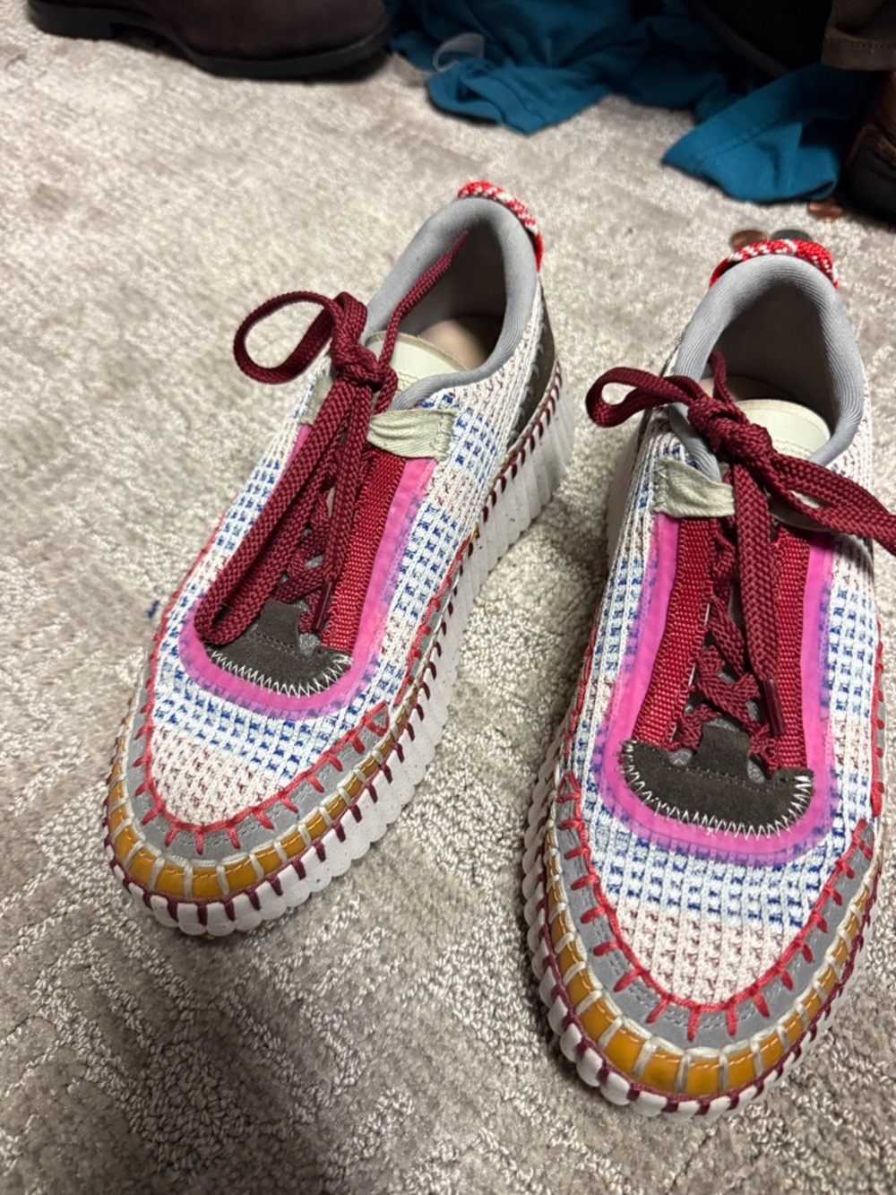 Chloe Multicolor Woven Lace-Up Sneakers with Burgundy Laces - Picture 2 of 8